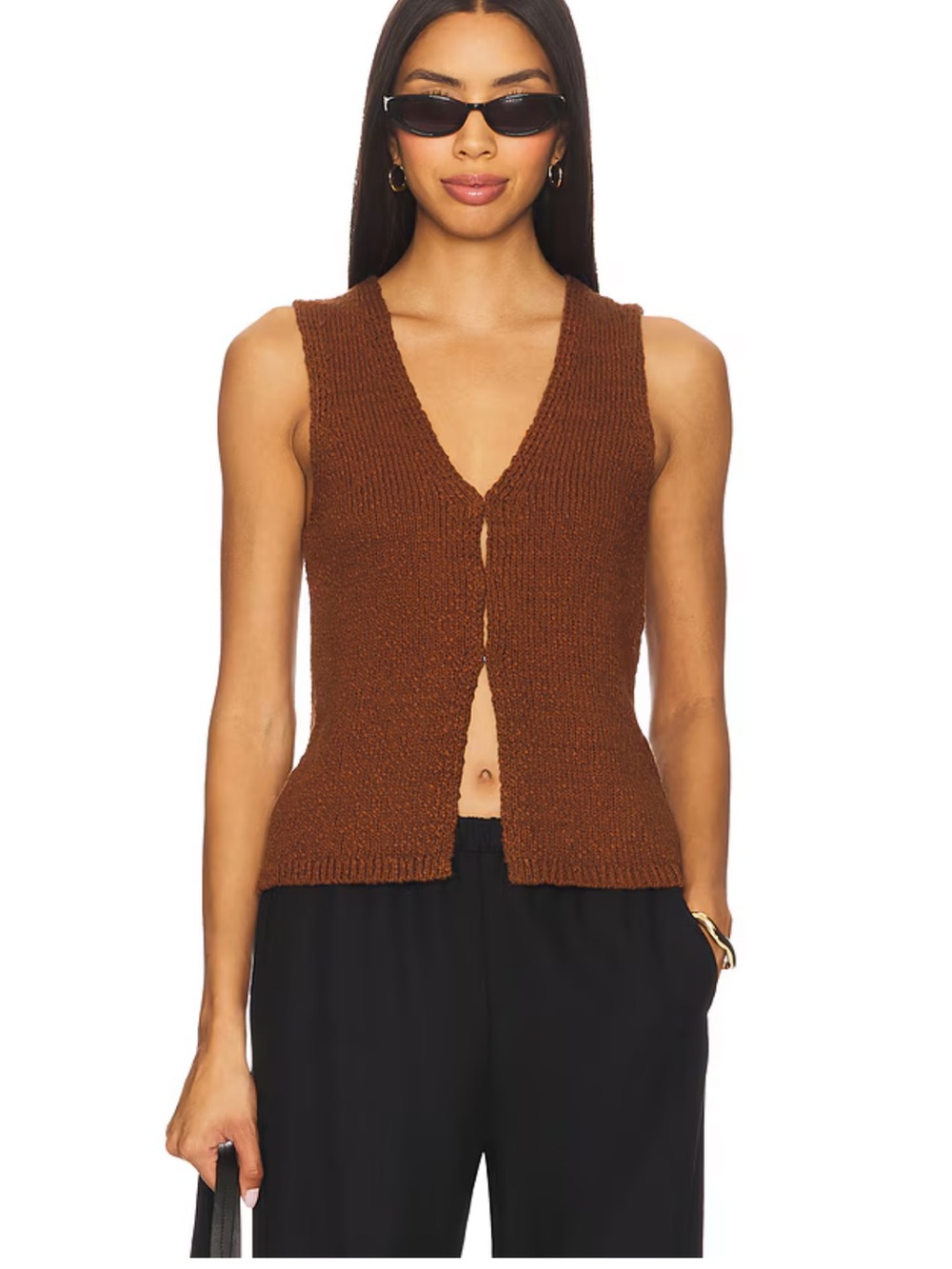 Astr The Label Brown Knit V-Neck Sleeveless Tank